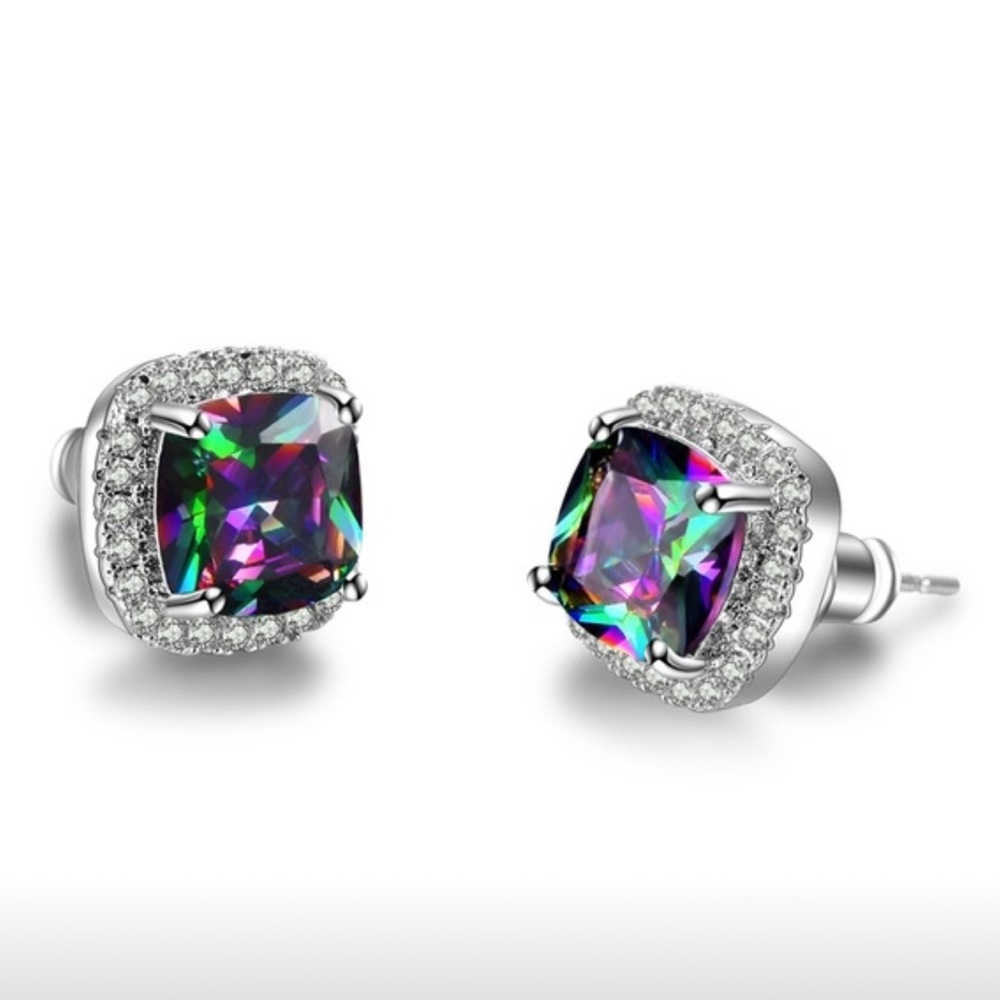 Mystic Princess Cut Topaz Gemstone Earrings - Picture 3 of 8
